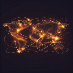 Poster - A minimalist world map design showcasing illuminated routes connecting various cities and continents. Perfect for travel agencies and global booking services. Generative AI