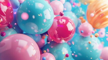 Poster - A cheerful and celebratory background featuring a multitude of colorful balloons in various shapes, perfect for companies organizing parties and selling festive goods. Generative AI