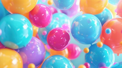 Poster - A close-up image of brightly colored balloons decorating a festive event. The scene is cheerful and celebratory, perfect for parties and businesses selling festive goods. Generative AI