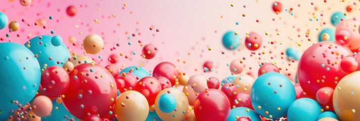 Poster - A cheerful and festive background with colorful balloons in different shapes. Perfect for companies organizing parties or selling festive goods. Generative AI