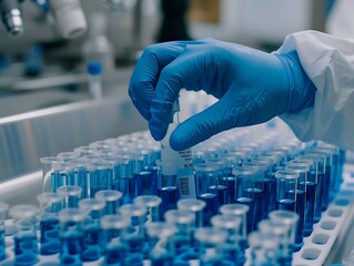 Poster - Close-up of a Scientist's Hand Holding a Test Tube in a Lab