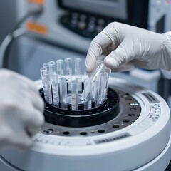 Poster - Close-up of Lab Technician Working with Test Tubes