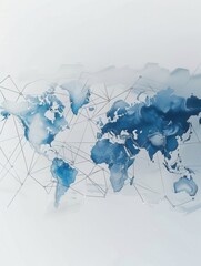 Poster - A minimalist background featuring a watercolor world map with highlighted routes. Perfect for travel agencies and global booking services. Generative AI