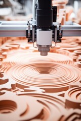 Poster - Woodworking cnc machine crafting intricate design showcasing distinctive wood grain patterns