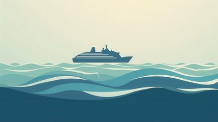 Aufkleber - A minimalistic image featuring a sailboat silhouette on a calm ocean water, perfect for companies offering sea travels and yachting. Generative AI
