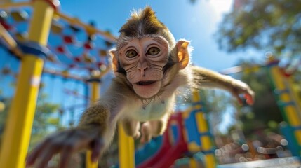 Poster - Monkey having fun at the playground. AI.