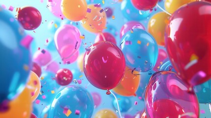 Poster - A vibrant and cheerful image of colorful balloons decorating a festive event. Perfect for companies who plan events and sell festive goods. Generative AI
