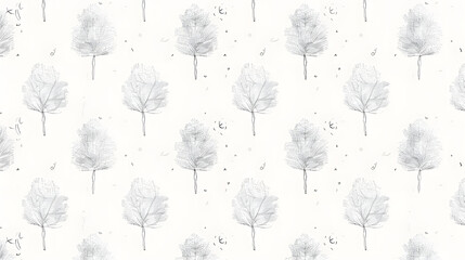 Sticker - White neutral minimal woodland tree motif with Linen effect texture for baby nursery seamless background. Modern muted simple soft motif pattern for wallpaper, home decor white gray design.