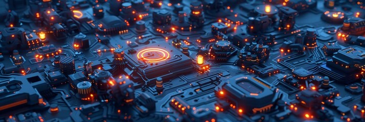 Poster - Close up of intricate microchip circuits with ethereal glow, showcasing detailed technology