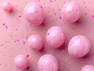Wall Mural - pink balloons with small black and pink confetti stars on a light pink background, great for elegant