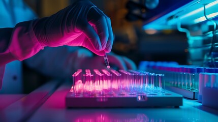 Poster - Gloved Hand Placing a Droplet into a Test Tube Rack