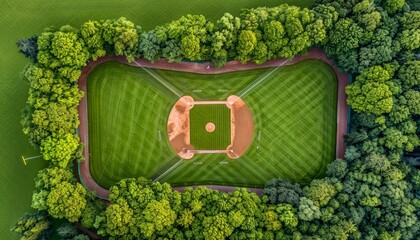 Detailed aerial view showcasing the layout of a baseball diamond from a bird s eye perspective