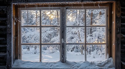 Aufkleber - Snowy Winter Landscape Seen Through a Window