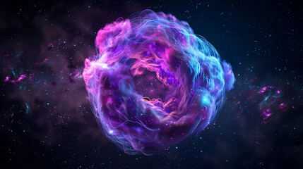 Wall Mural - 3d spectacular cosmic cloud explosion within transparent sphere with black background. nebula and st