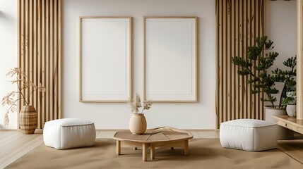 Poster - Minimalist Japanese-Inspired Living Room with Two Empty Frames
