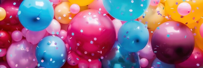 Aufkleber - A vibrant and festive display of colorful balloons and confetti. Perfect for adding a touch of celebration to any event. Generative AI