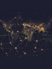Poster - A minimalist world map with glowing lines highlighting travel routes across the globe. Perfect for travel agencies and booking platforms. Generative AI