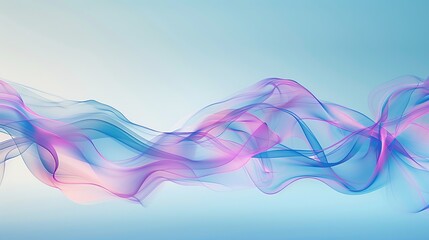 Wall Mural - Intricately flowing pink blue waves on light blue background. Smooth curvy shape fluid background. Transparent smooth wave. Colored smoke whiffs and swirls