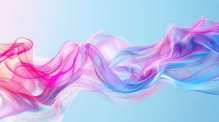 Poster - Intricately flowing pink blue waves on light blue background. Smooth curvy shape fluid background. Transparent smooth wave. Colored smoke whiffs and swirls