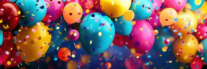 Poster - A close-up image of colorful balloons and confetti, perfect for creating a celebratory mood at parties and events. Generative AI