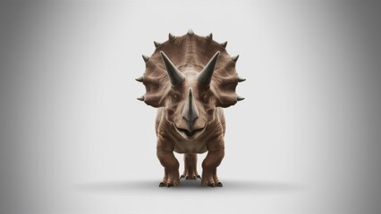 Wall Mural - A Triceratops dinosaur standing alone against a white background