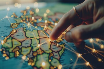 Aufkleber - A simple, symbolic image of a world map with illuminated routes, representing global travel and connectivity. Perfect for travel agencies and booking platforms. Generative AI