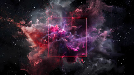 Wall Mural - spectacular cosmic cloud explosion within transparent square with black background. colorful nebula 