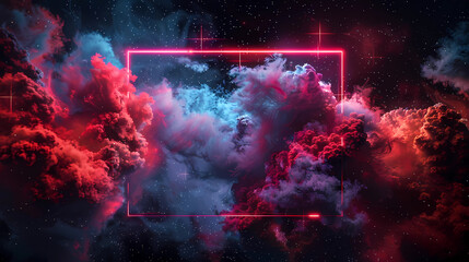 Wall Mural - spectacular cosmic cloud explosion within transparent square with black background. colorful nebula 
