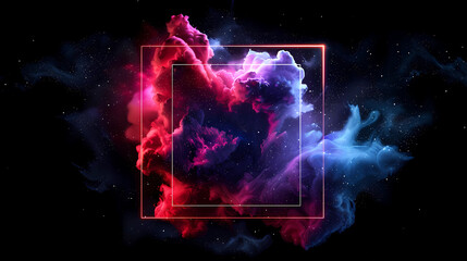 Wall Mural - spectacular cosmic cloud explosion within transparent square with black background. colorful nebula 