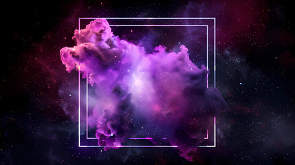 Wall Mural - spectacular cosmic cloud explosion within transparent square with black background. colorful nebula 