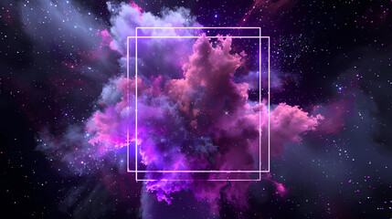 Wall Mural - spectacular cosmic cloud explosion within transparent square with black background. colorful nebula 