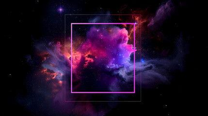 Wall Mural - spectacular cosmic cloud explosion within transparent square with black background. colorful nebula 