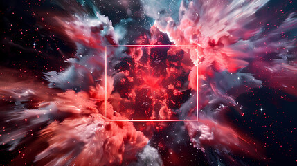 Wall Mural - spectacular cosmic cloud explosion within transparent square with black background. colorful nebula 