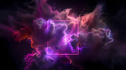 Wall Mural - spectacular cosmic cloud explosion within transparent square with black background. colorful nebula 