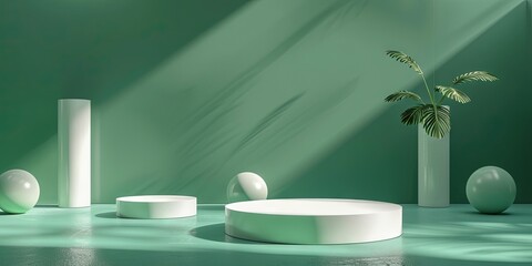 Green Minimalist stage design, podium display, clean background, product display template