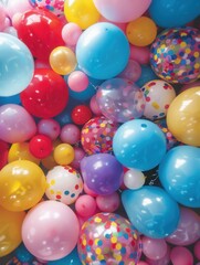 Aufkleber - A close-up of colorful balloons in different shapes, sizes, and textures. This image is perfect for showcasing a festive party or event decoration. Generative AI