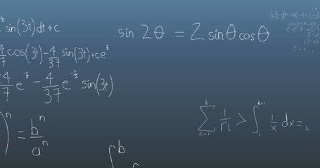 Poster - Image of mathematical data processing on blue background