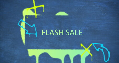 Sticker - Image of flash sale text and pattern on blue background