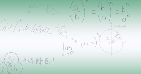 Poster - Image of mathematical data processing on green background