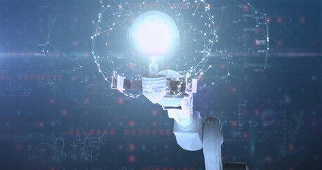 Poster - Image of robotic arm with lightbulb and data processing over light spots