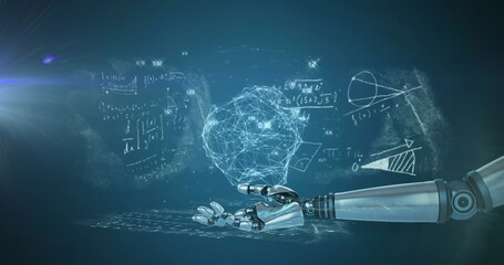 Poster - Image of robotic arm with shapes and data processing over mathematical equations