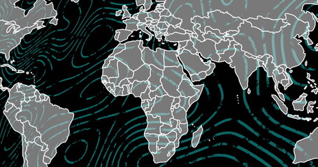 Poster - Image of map over circular patterns against black background
