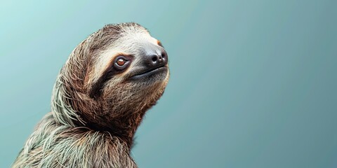 Wall Mural - Realistic photography of a sloth, pure solid color background, 