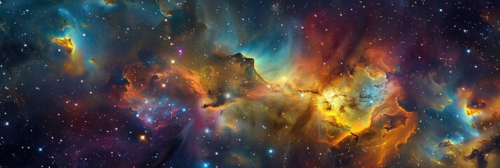 Wall Mural - Vibrant space scene with galaxies and stellar nebulae, showcasing a colorful and awe-inspiring view of the cosmos.