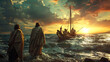 © ZenArt - Jesus walking on water towards Peter's boat with disciples
