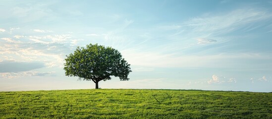 Wall Mural - Lonely tree in a secluded green field with room for additional content