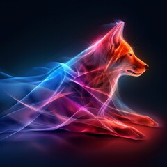 Canvas Print - Abstract Fox in Neon Light.