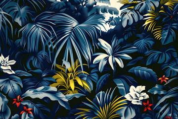 Wall Mural - Vintage Hawaiian jungle pattern outdoors nature.