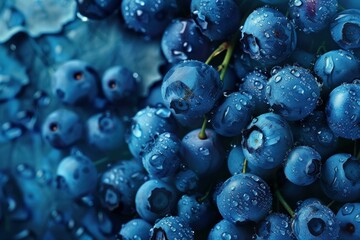 Wall Mural - Fresh blueberries with water droplets creating a refreshing and vibrant scene