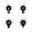 © Adilah - black bulb with checkmark like quick tip icon set, flat stroke linear simple trend modern efficiency logotype design element isolated on white background.